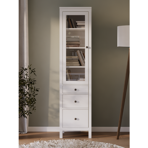 Шкаф-витрина со стеклом Хемнэс Hemnes/ Кымор, 49х198х37, 3 ящика, белый
