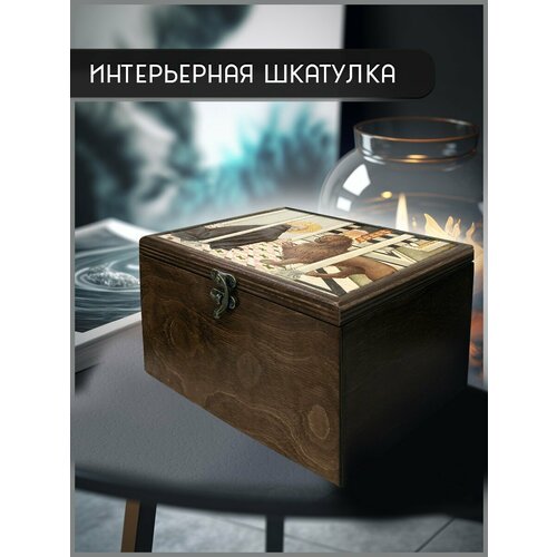 Шкатулка интерьерная для украшений универсальная 22x17x12 см эстетика Страдающее средневековье (Святой Иероним, лев, мем, ветка, атмосфера) - 2120