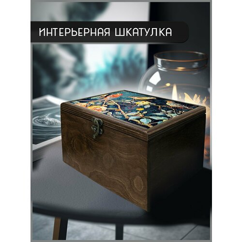 Шкатулка интерьерная для украшений универсальная 22x17x12 см эстетика Птицы в саду (растения, цветы, пионы, орнамент, атмосфера) - 2011