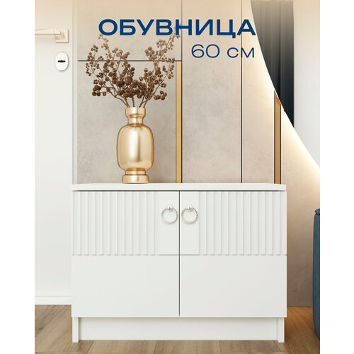Обувница МК Перспектива Белый, ЛДСП/МДФ, распашные двери 60 см х 45 см х35 см