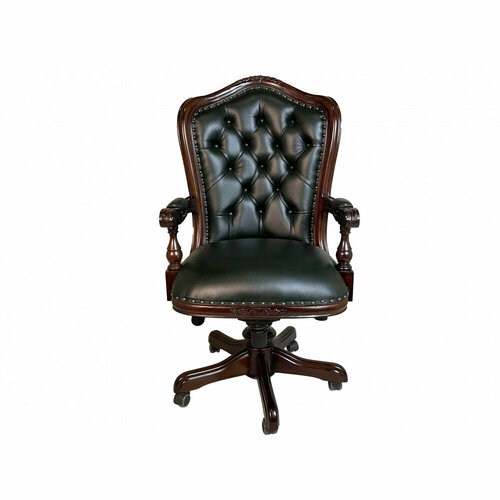 Кабинетное кресло, обивка- натуральная зеленая кожа