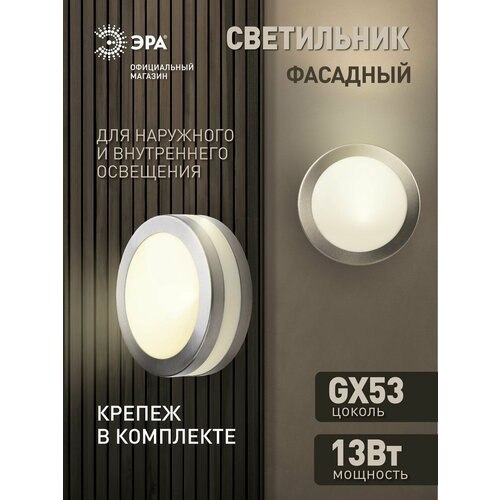 Светильник настенно-потолочный накладной уличный фасадный влагозащищенный ЭРА WL25 под лампу GХ53 IP44