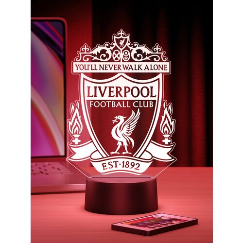 Ночник Футбольный Клуб Ливерпуль - FC Liverpool. Подарок болельщику — декор в комнату фаната футбола с клубной символикой, любимыми игроками и духом Лиги чемпионов и больших турниров.