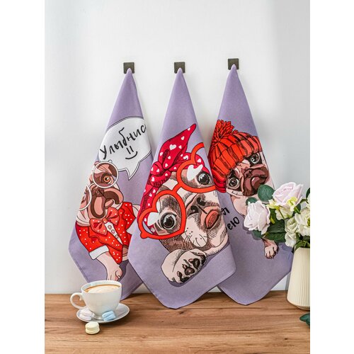 DOLL TALL / Набор кухонных полотенец 3шт 60х45 / Подарок для мамы, бабушки, тети, дочери, племяннице, сестре, жене