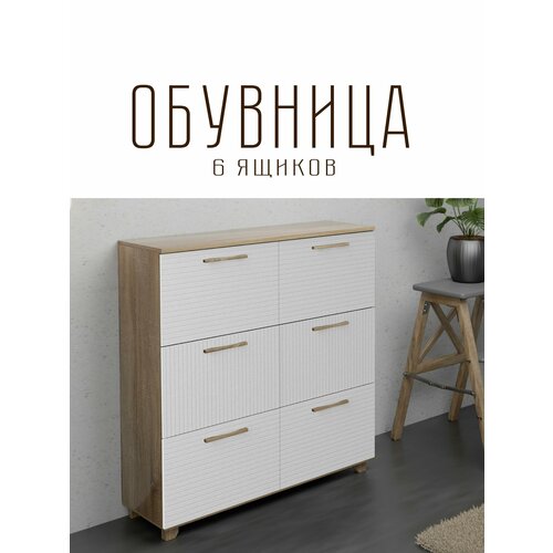 Обувница Копенгаген 6 ящиков ЛДСП Дуб самдал / МДФ Белый матовый 100х40х95