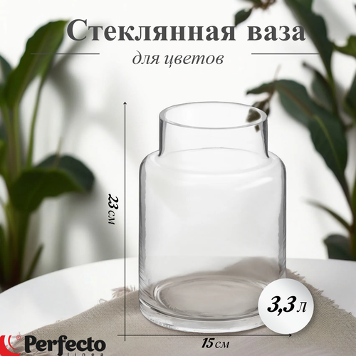 Ваза для цветов и сухоцветов стеклянная 23 см PERFECTO LINEA (30-181102)