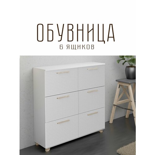 Обувница Копенгаген 6 ящиков ЛДСП Белый шагрень / МДФ Белый матовый 100х40х95