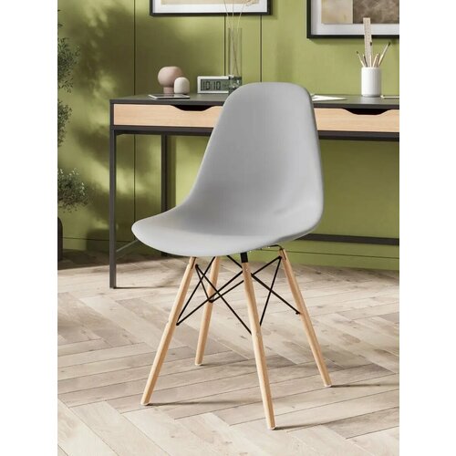 Стул для кухни со спинкой СтулБержи EAMES DSW, деревянные ножки, серый, пластиковый