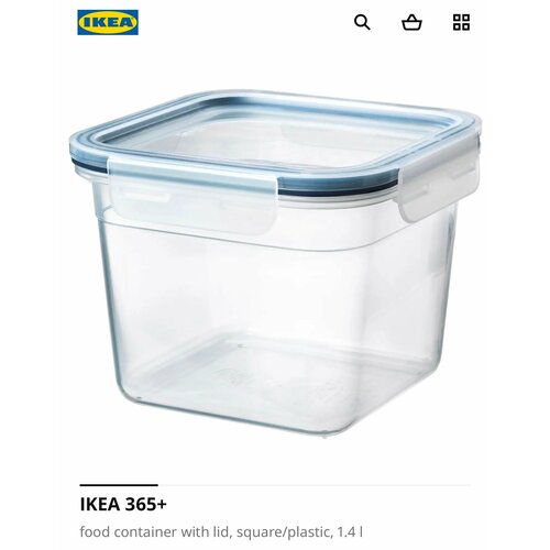 Контейнер для еды с крышкой IKEA 365+, квадратный/пластиковый, 1,4л