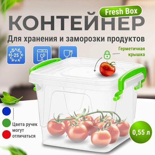 Контейнер герметичный 0.55 л для хранения продуктов и еды, пластиковый пищевой контейнер с крышкой ElfPlast Fresh Box, квадратный