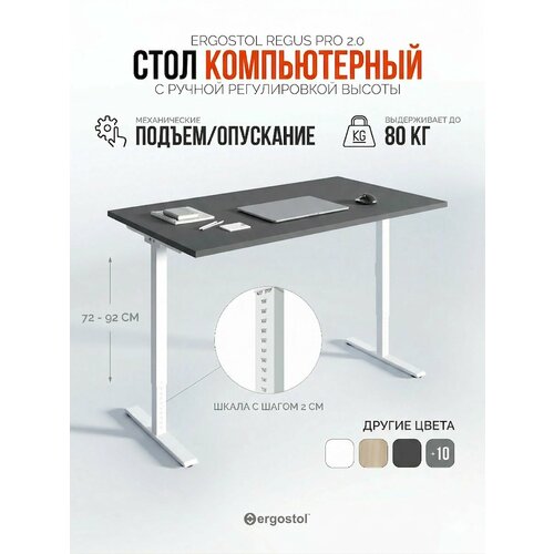 Стол компьютерный регулируемый по высоте Ergostol Regus Pro 2.0 120х68 см, Черный графит/белый