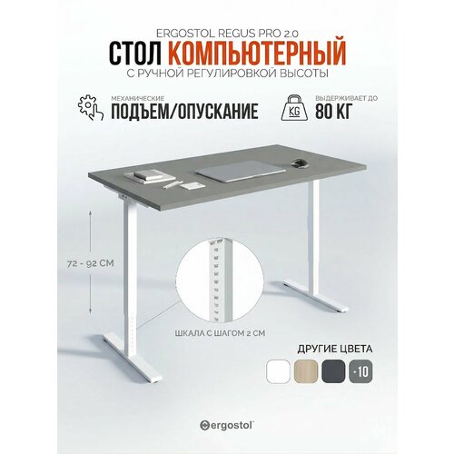 Стол компьютерный регулируемый по высоте Ergostol Regus Pro 2.0 138х68 см, Серый асфальт/белый