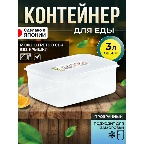 Контейнер для еды герметичный пластиковый с крышкой 3 л (U) 23,9х17,6х9,1 см