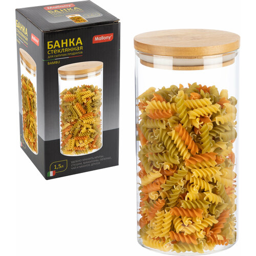 Mallony Банка для сыпучих продуктов Bambu, 1.5 л, 1500 мл, 11x20.6 см, 23x13x20.6 см