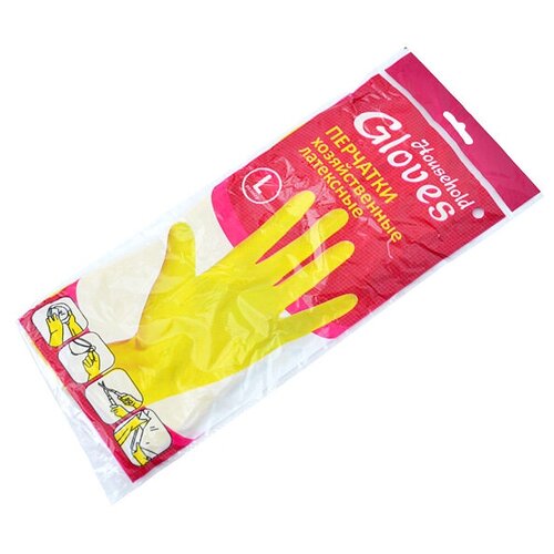 Перчатки особопрочные Household Gloves хозяйственные латексные с х/б напылением, фуксия. Размер: S