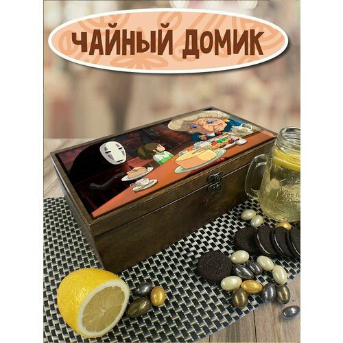 Коробка для чайных пакетиков, Чайница из дерева УФ, 4 отделения с принтом Spirited Away Аниме - 20