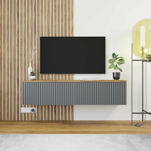 Тумба под телевизор подвесная Фриз 137х31х29 см, Вотан/Графит