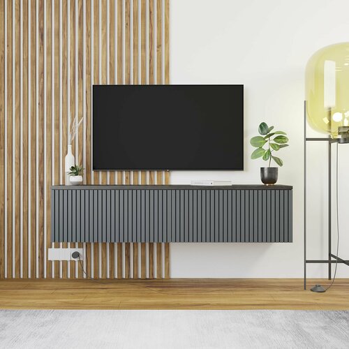 Тумба под телевизор подвесная Фриз 137х31х29 см, Темный цемень/Графит