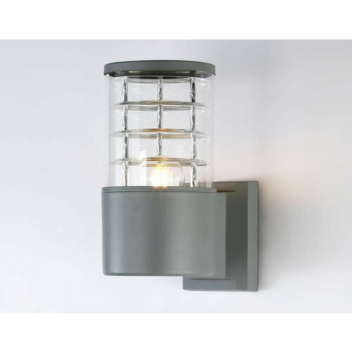 Уличный настенный архитектурный светильник, IP54 E27 max 11W 200*110*155, серый/прозрачный