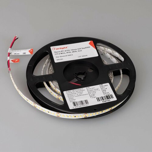 038743 Светодиодная Лента RT-A192-10mm 24V Day5000 (17.6 W/m, IP20, 2835, 5m) (Arlight, высок. эфф.150 лм/Вт)