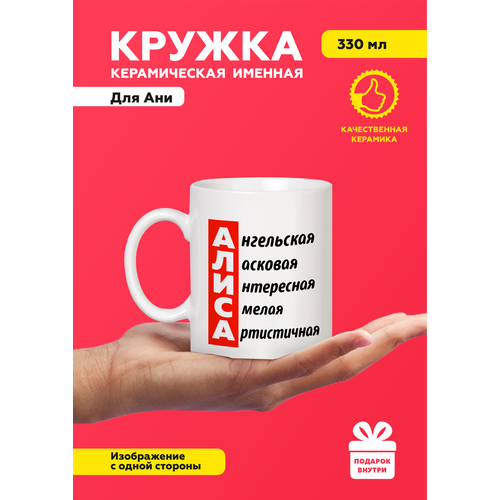 Белая именная кружка из керамики с приколом и мемом для Алисы от Mug IrbisPrint, для чая и кофе, 330 мл