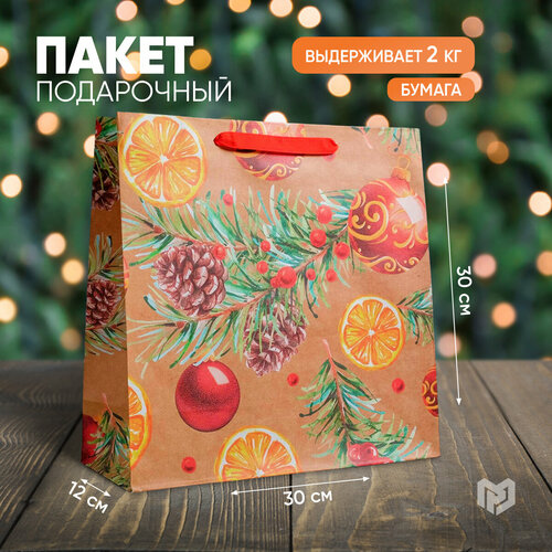 Пакет подарочный «Новогоднее настроение», 30 × 30 × 12 см