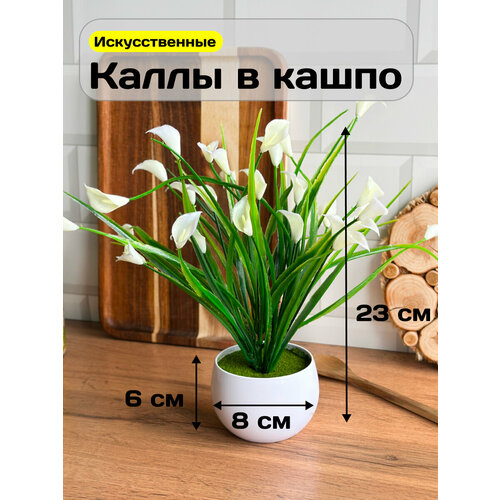 Цветы искусственные для интерьера Каллы в кашпо (горшке) Greenhol, высота 23 см, зеленый, белый
