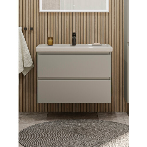 Тумба подвесная SanStar Riana 80 с раковиной Фостер 80 (комплект) для ванной комнаты, грей