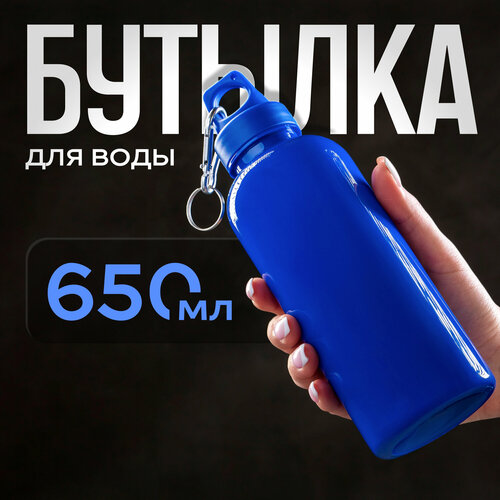 Бутылка для воды Сима-ленд, 650 мл, пластик, синий, с карабином