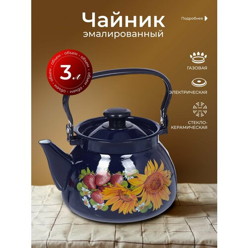 КМЗ Чайник сталь, эмалированное покрытие, 3 л, ручка металлическая, Керченский металлургический завод, Бостон, 42115-123/6