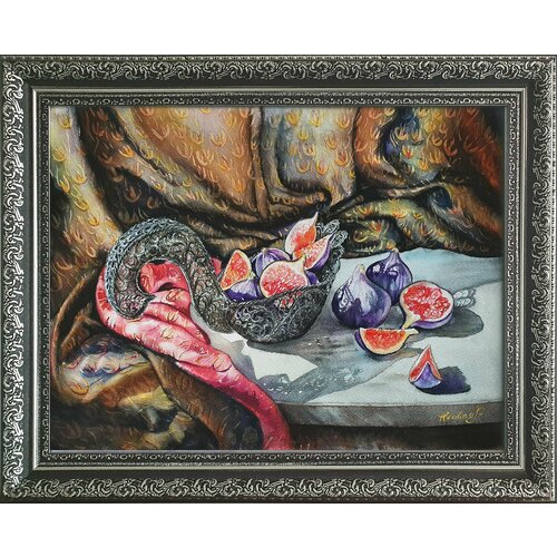 Авторская картина акварелью ручной работы "Инжир в кружевах", 48x38 (30х40) см