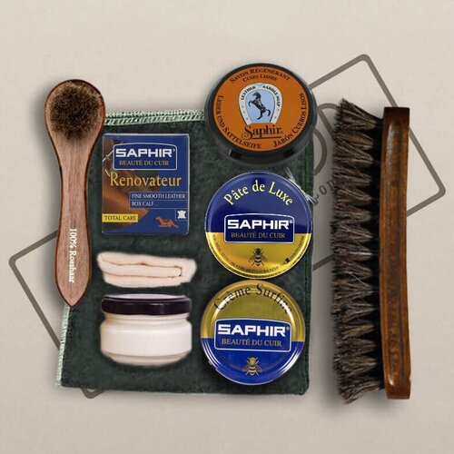Набор Saphir BDC для чистки и ухода за обувью из гладкой кожи от Waxa Shop (бесцветный крем, бесцветный воск)