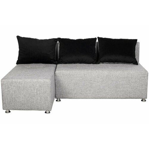 Угловой диван-кровать Комо еврокнижка серая рогожка/подушки вельвет черный, левый угол