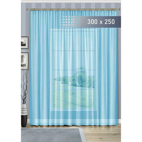 TEXWAY Тюль в спальне, вуаль, 300×250, голубой, полупрозрачный, одно полотно