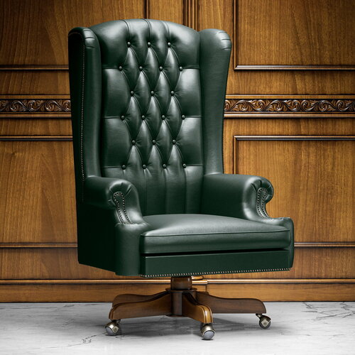 Офисное кресло для руководителя "Брюссель Грин", натуральная кожа