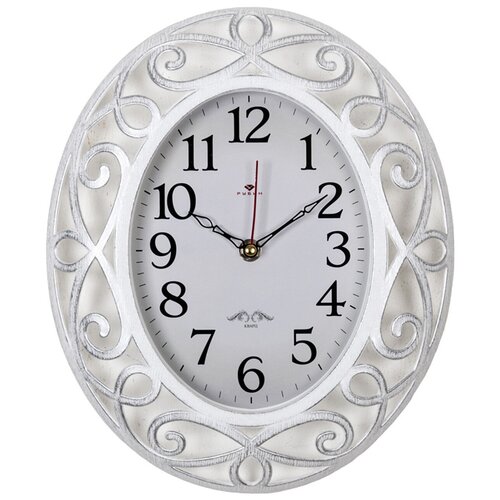 3126-001 (10) Часы настенные овал 31х26 см, корпус белый с серебром "Классика" "Рубин"