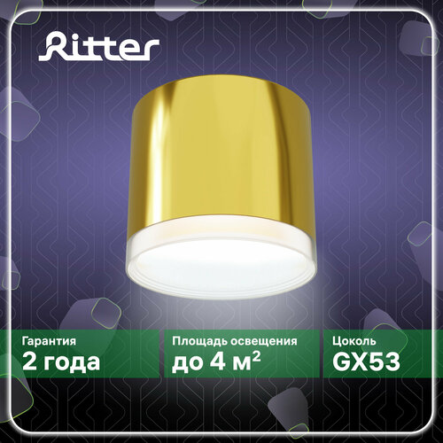 Светильник накладной Arton, цилиндр, 85х70мм, GX53, алюминий/стекло, золото, настенно-потолочный светильник для гостиной, кухни, Ritter, 59949 4