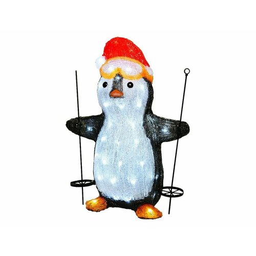 Светящаяся акриловая фигура пингвинчик-лыжник, 60 холодных белых LED-огней, 56 см, уличный, Kaemingk (Lumineo)