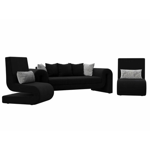 Набор Лига Диванов Волна-1 (диван, 2 кресла) Микровельвет Черный