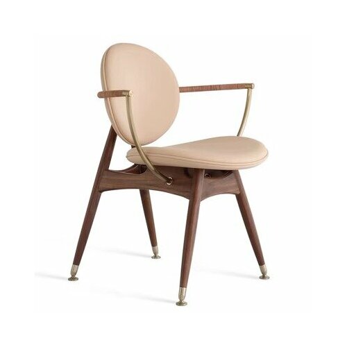Стул для столовой в стиле Circle Dining Chair (кремовый, цвет дерева орех, натуральная кожа)
