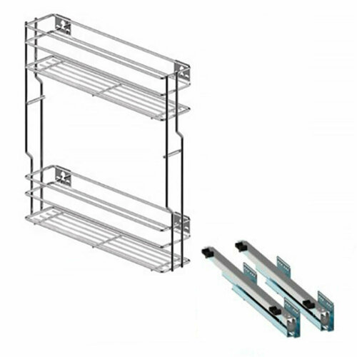 Корзина Cargo Mini VARIANT MULTI бокового крепления 150, правая, 2 полки, направляющие полного выдвижения с доводчиком, эффект хром (WE03.7319.01.062+ WE29.0013.01.549)