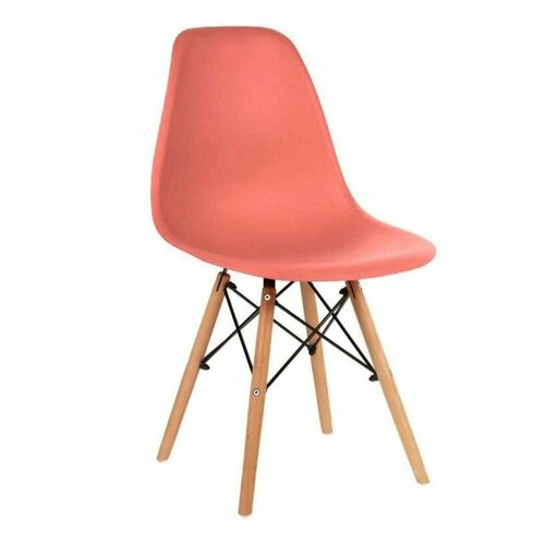 Стул для кухни со спинкой СтулБержи EAMES DSW, деревянные ножки, коралл, пластиковый