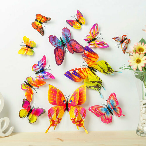 Магнит пластик "Летние бабочки" набор 12 шт микс h=4,4,5,5,6,8,9,5,13,5,14,5 см (комплект из 7 шт)