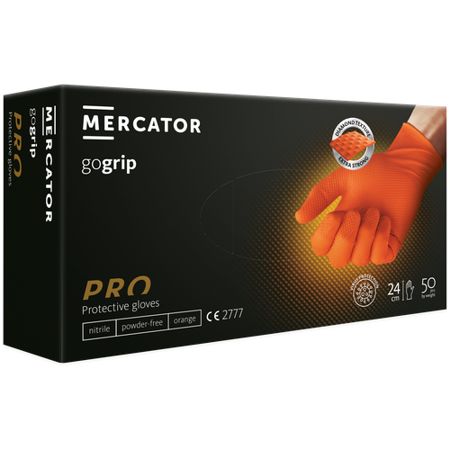 Перчатки особо прочные нитриловые размер L, Меркатор/Mercator GoGrip, защитные оранжевые, 25 пар