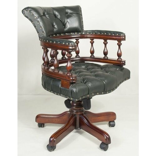 Кресло для руководителя из красного дерева (mahogany wood) с обивкой из натуральной кожи (green leather)