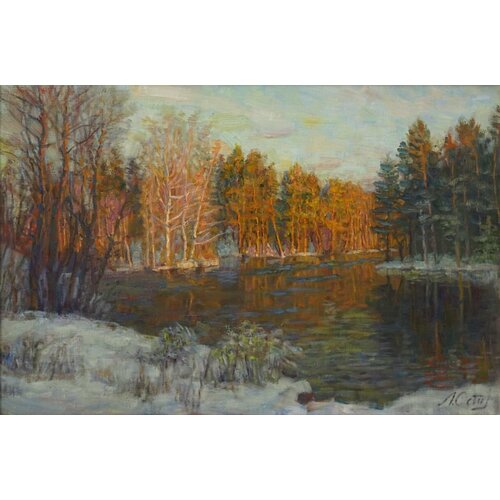 Картина "Река стынет", 39х56 см-, холст; масло, авторская работа;