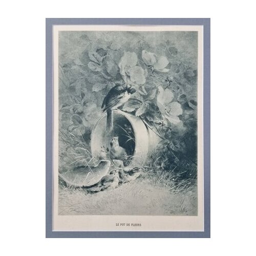 Антикварная литография "Цветочный горшок" (Giacomelli)