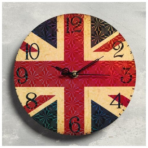 Часы настенные, серия: Интерьер, "Британский флаг", дискретный ход, d-23. см
