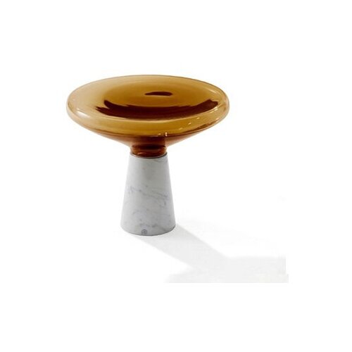Кофейный столик в стиле Blow Side Table by Draenert низкий (кофейное стекло + белый мрамор)