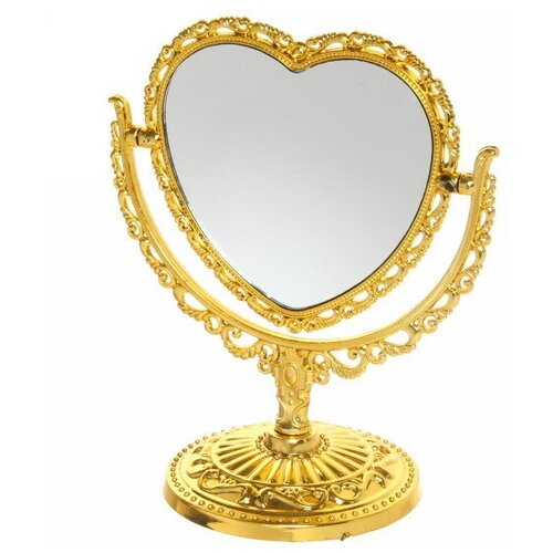 Зеркало настольное в пластиковой оправе «Версаль - Сердце», цвет золото, двухстор, d подставки 10*10 см, выс 19см, зеркало 11,5*13,5, вторая стор-увел